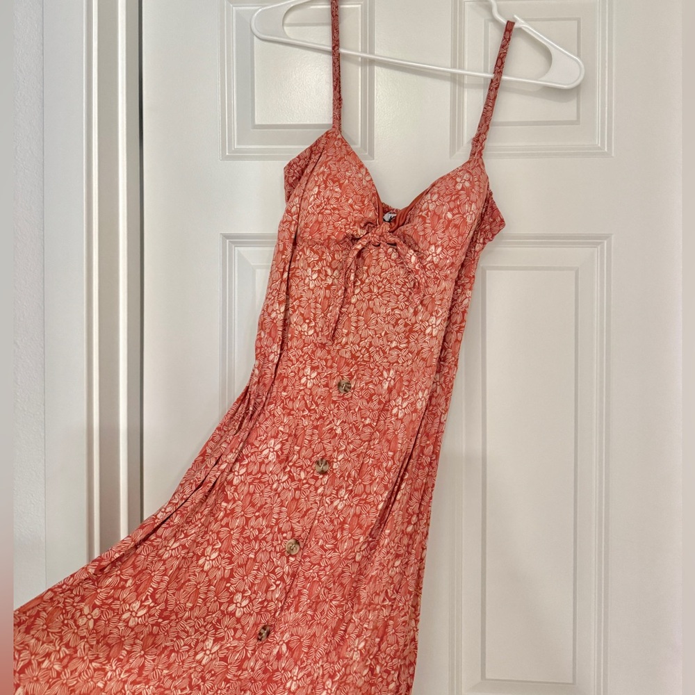 Orange Floral Button-Down Dress